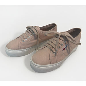 Superga 2750 Platform Pink Canvas And White Sneakers Womens Euro 39.5 US 8.5-9